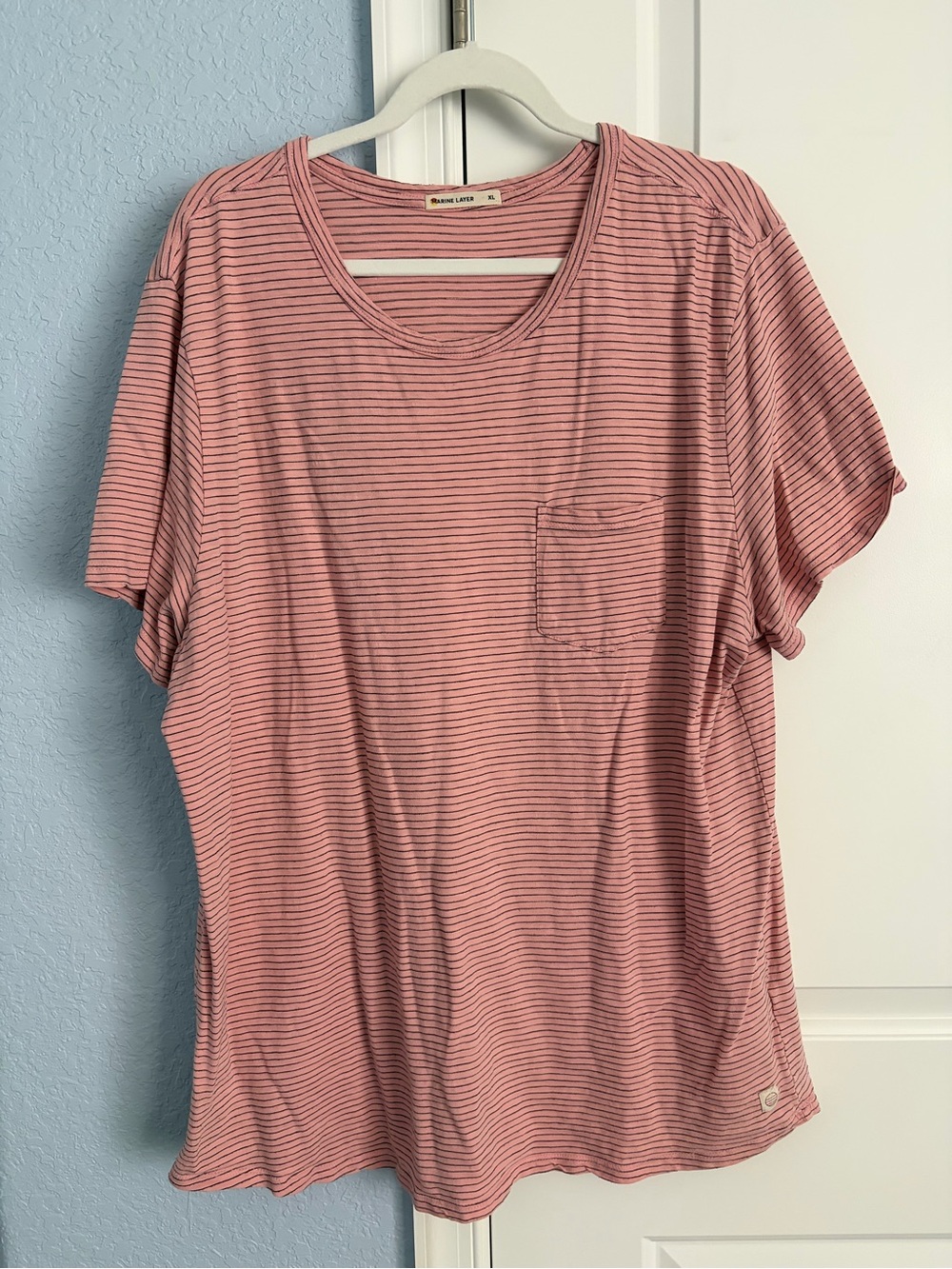 Marine Layer Pink Striped Short-Sleeve Pocket Tee
